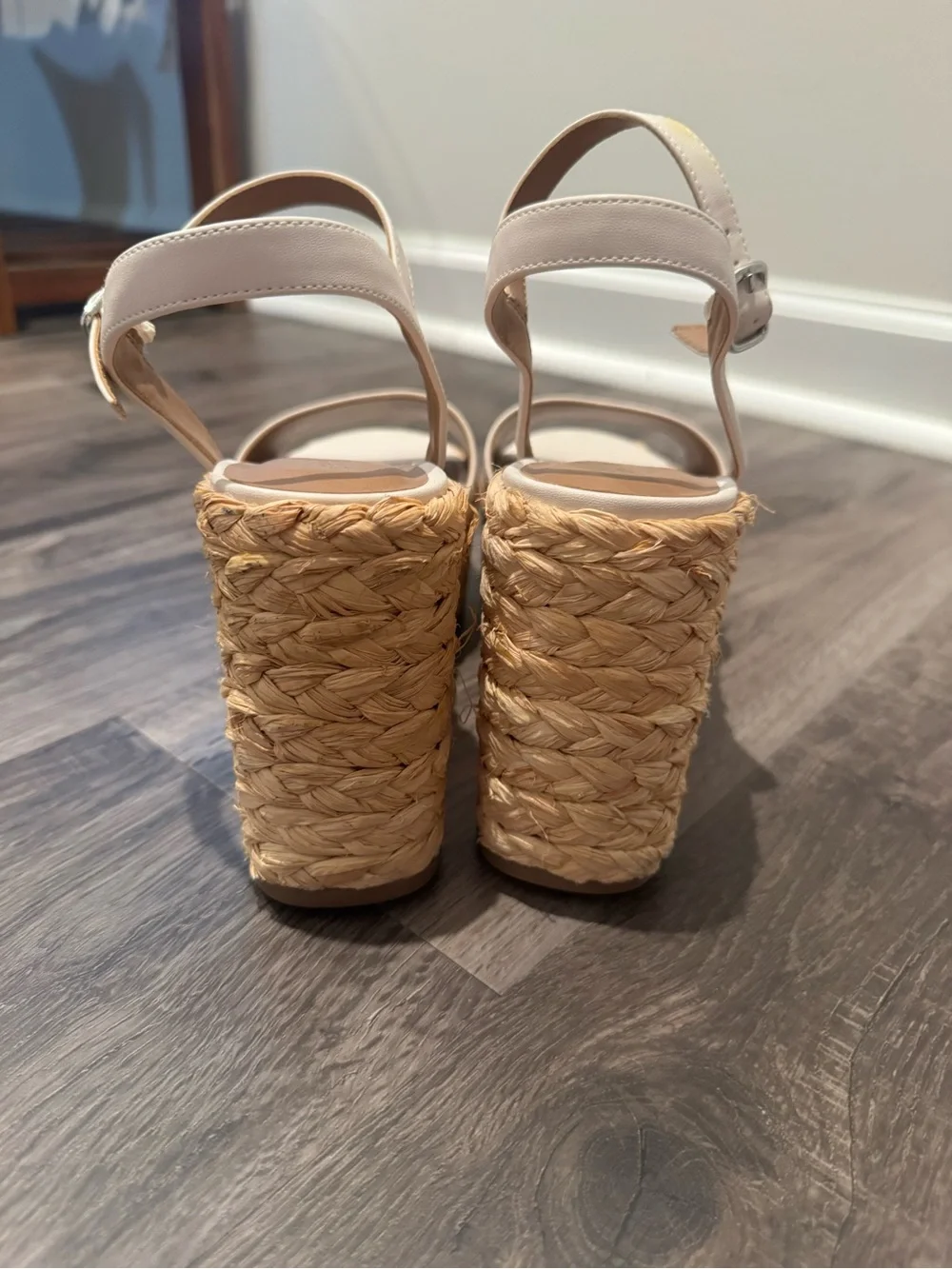 Women’s Cream Platform Wedge Sandals with Ankle Strap